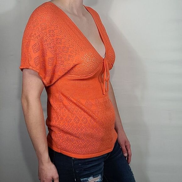 Cato Coral Knitted V-Neck Top - Picture 2 of 5